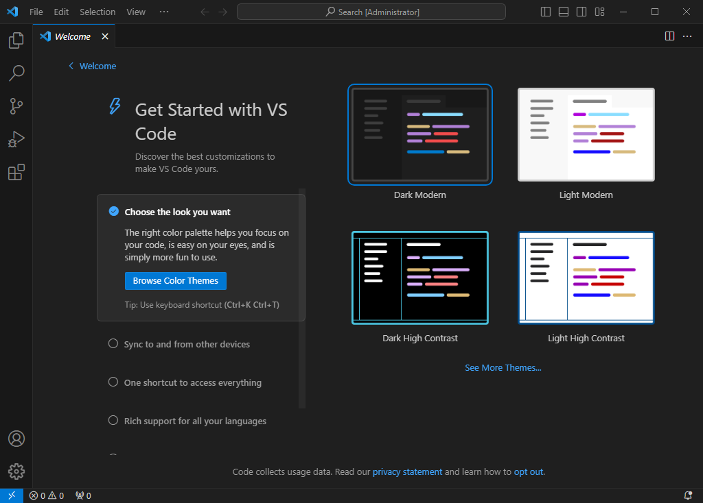 VSCodeの初期画��面